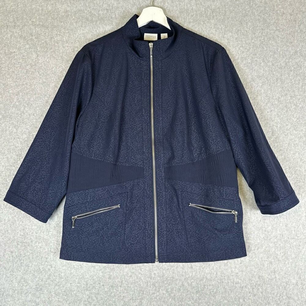 Zenergy by Chicos Women’s Size 2 Activewear Jacket Blue Spotted Full Zip